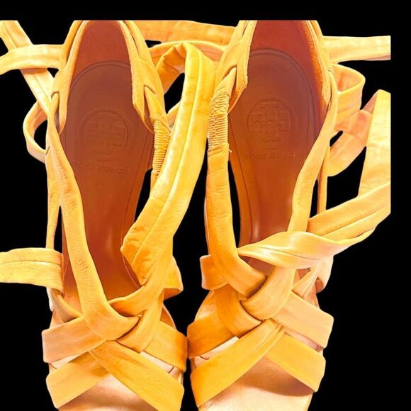 Tory Burch Lambskin Leather Strappy Tie/Wrap Stiletto Heels Sandals Size 9 EUC - Picture 6 of 8
